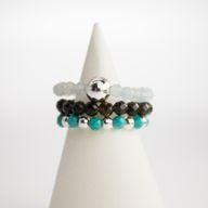 Parure Bagues Esprit des Nymphes – Océan Infini - Aigue-Marine, Turquoise, Obsidienne noire