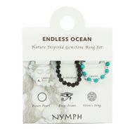 Parure Bagues Esprit des Nymphes – Océan Infini - Aigue-Marine, Turquoise, Obsidienne noire