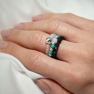 Parure Bagues Esprit des Nymphes – Océan Infini - Aigue-Marine, Turquoise, Obsidienne noire