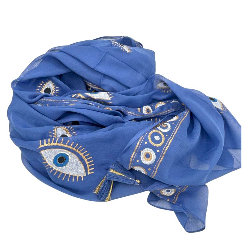 Nomad Sari  Paréo - Bleu Profond & Œil Porte-Bonheur Doré