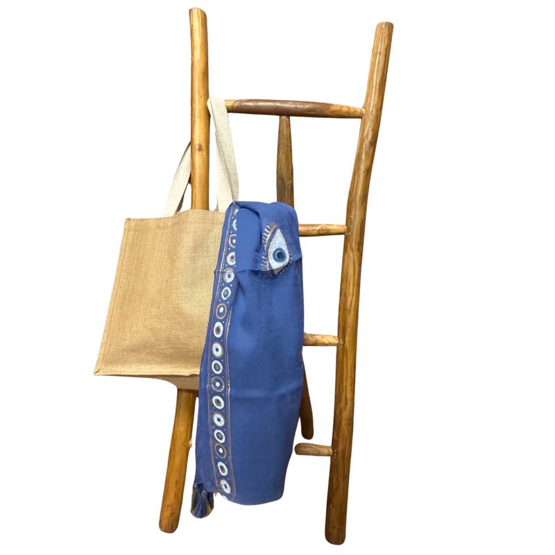 Nomad Sari  Paréo - Bleu Profond & Œil Porte-Bonheur Doré