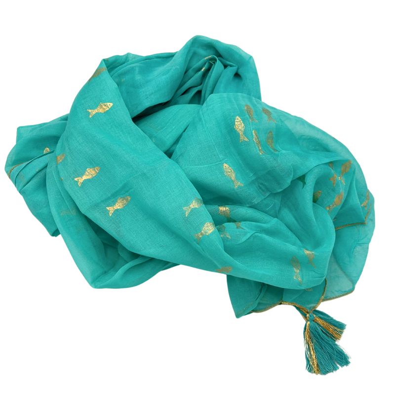 Nomad Sari  Paréo - Turquoise & Poissons Dorés