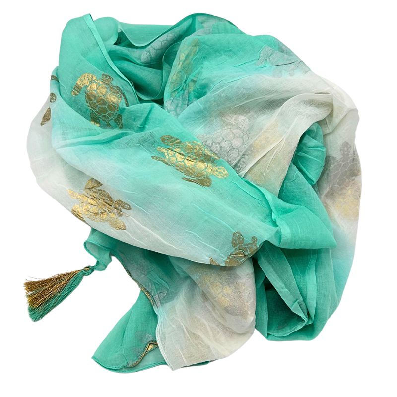 Nomad Sari  Paréo - Blanc & Tortue Turquoise et Dorée
