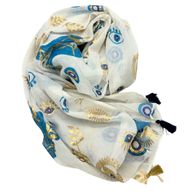 Nomad Sari  Paréo - Blanc, Bleu & Œil Porte-Bonheur Doré