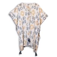 Nomad Sari  Caftan - Motif Grec Bleu & Doré Peint à la Main