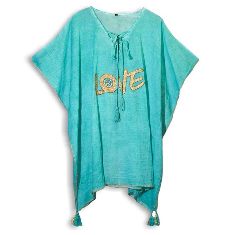 Nomad Sari Caftan - Turquoise & Motif Amour Doré