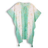 Nomad Sari  Caftan - Blanc, Turquoise & Poissons Dorés