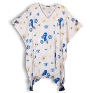 Nomad Sari  Caftan - Blanc, Bleu & Œil Porte-Bonheur Doré