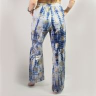Nomad Sari Pantalon - Motif Grec Bleu & Doré Peint à la Main