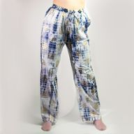 Nomad Sari Pantalon - Motif Grec Bleu & Doré Peint à la Main