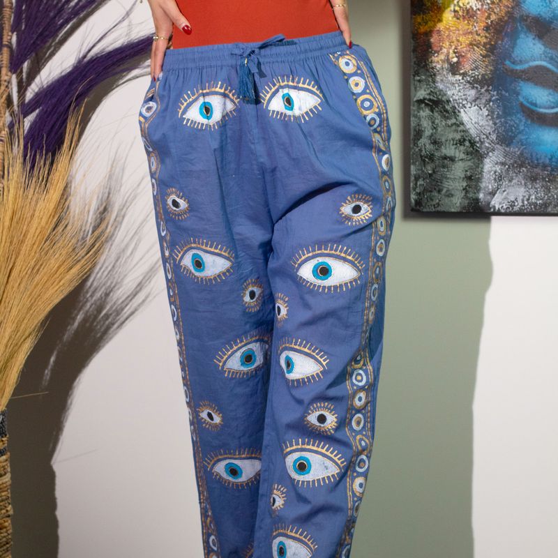 Nomad Sari Pantalon - Bleu Profond & Œil Porte-Bonheur Doré