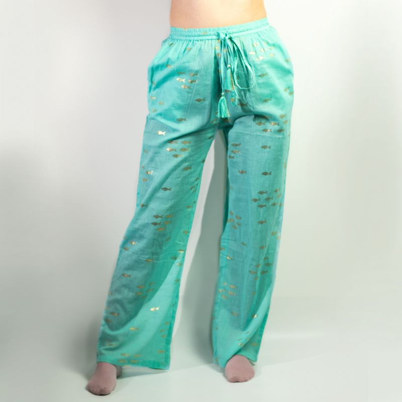 Nomad Sari Pantalon - motif Poisson Turquoise et Or