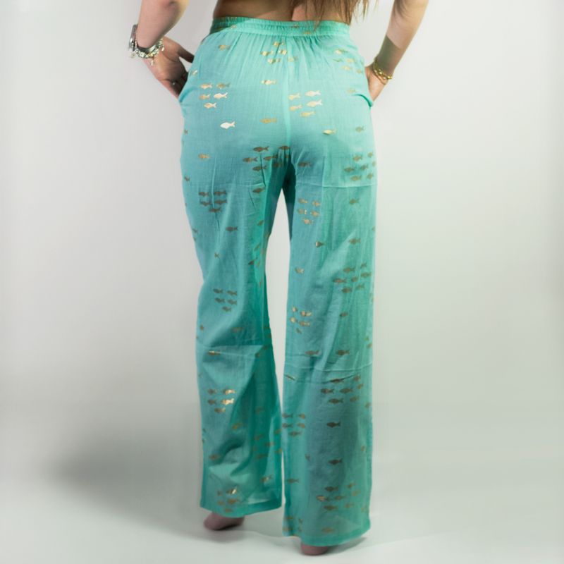 Nomad Sari Pantalon - motif Poisson Turquoise et Or