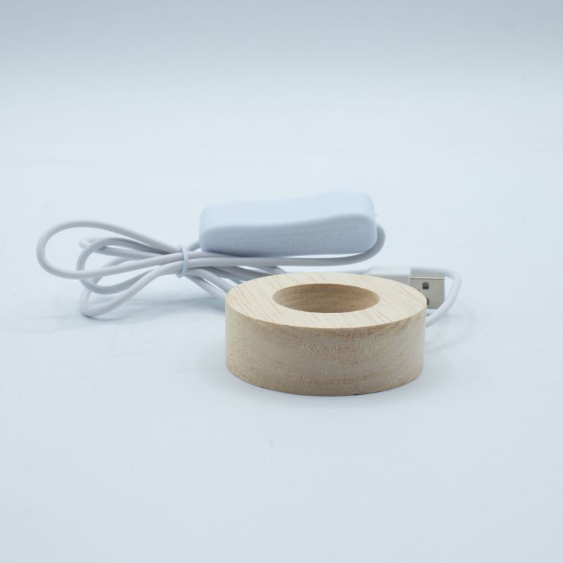 Support USB LED en bois rond de 6 cm - Froid / Chaud / Lumière du jour