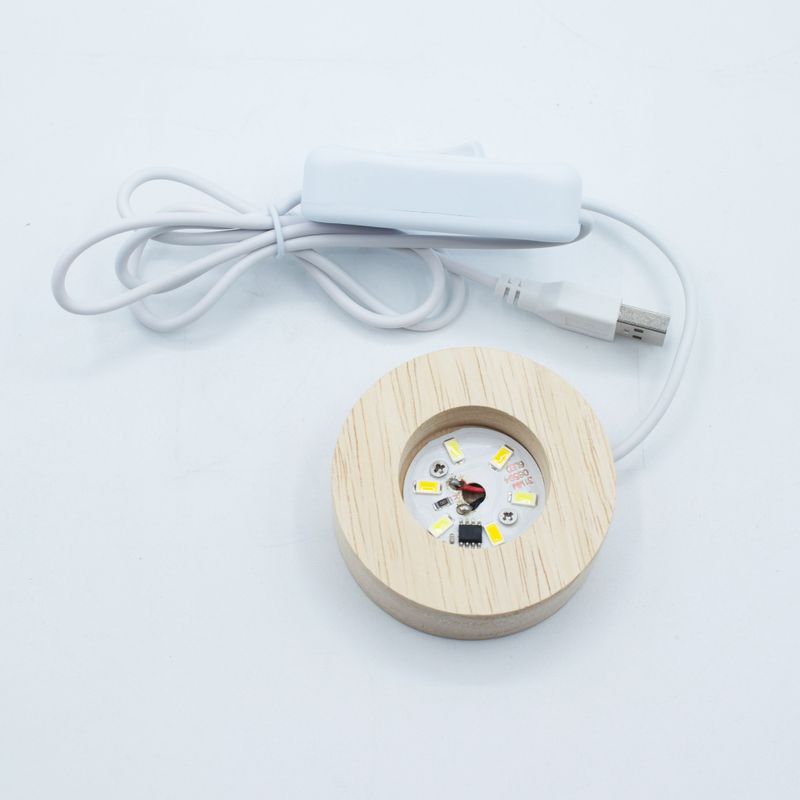 Support USB LED en bois rond de 6 cm - Froid / Chaud / Lumière du jour
