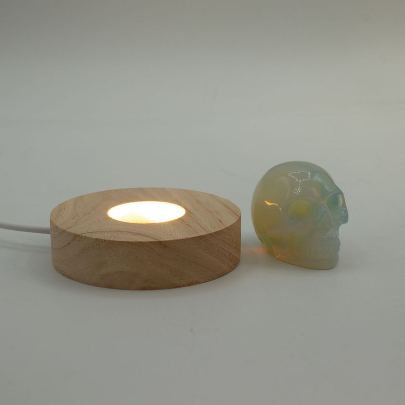 Socle LED USB Rond en Bois 8 cm – Blanc Froid/Chaud/Jour
