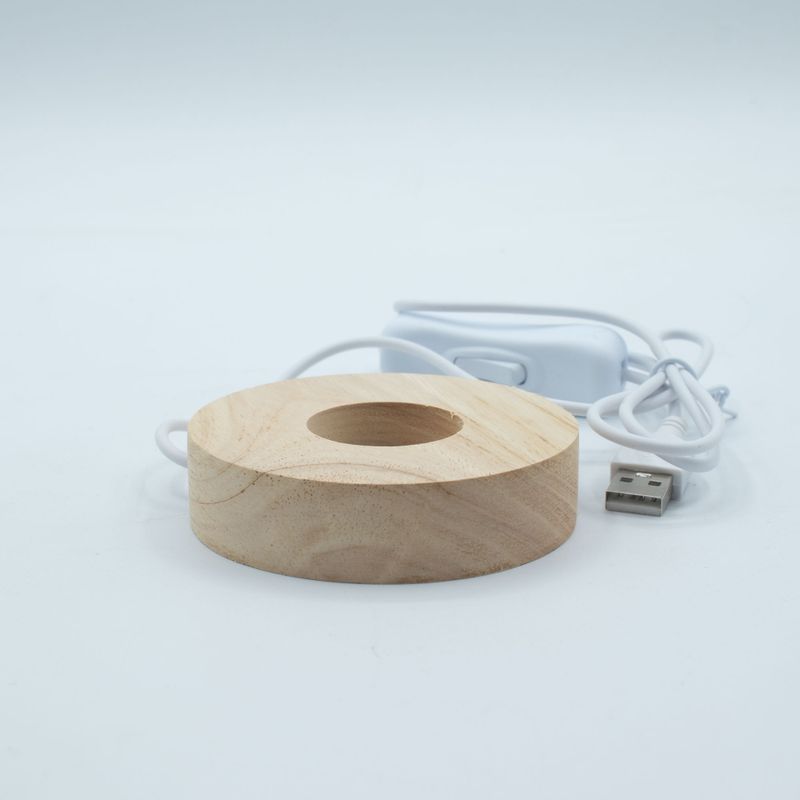 Socle LED USB Rond en Bois 8 cm – Blanc Froid/Chaud/Jour