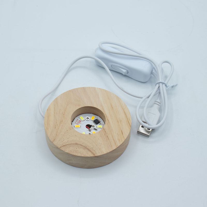 Socle LED USB Rond en Bois 8 cm – Blanc Froid/Chaud/Jour