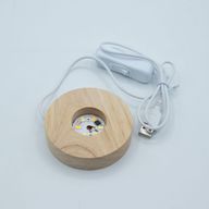 Socle LED USB Rond en Bois 8 cm – Blanc Froid/Chaud/Jour