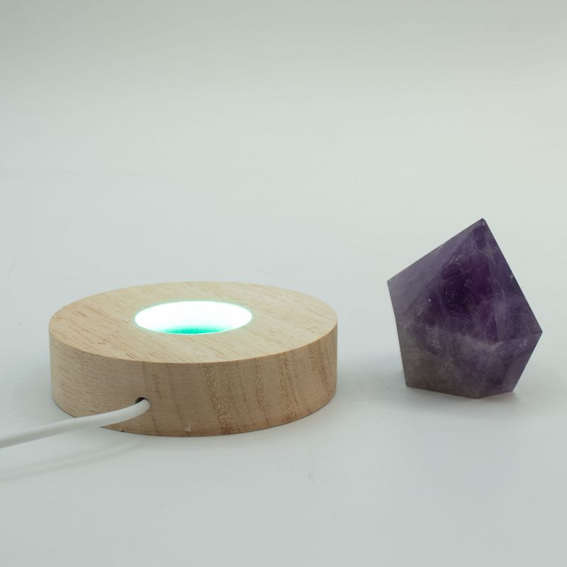 Socle LED USB Rond en Bois 8 cm – Multicolore