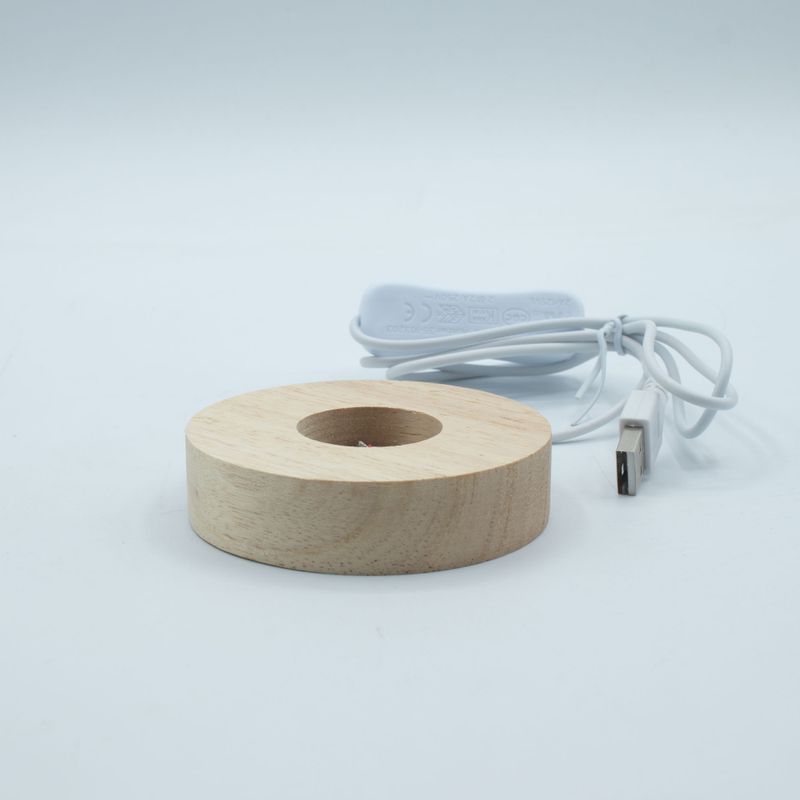 Socle LED USB Rond en Bois 8 cm – Multicolore