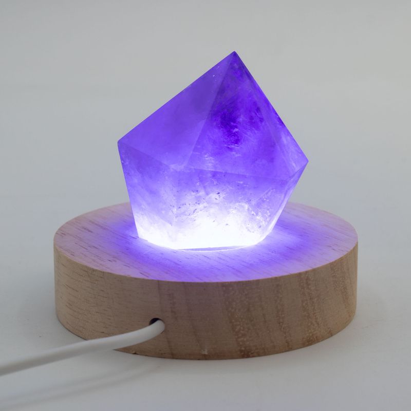 Socle LED USB Rond en Bois 8 cm – Multicolore