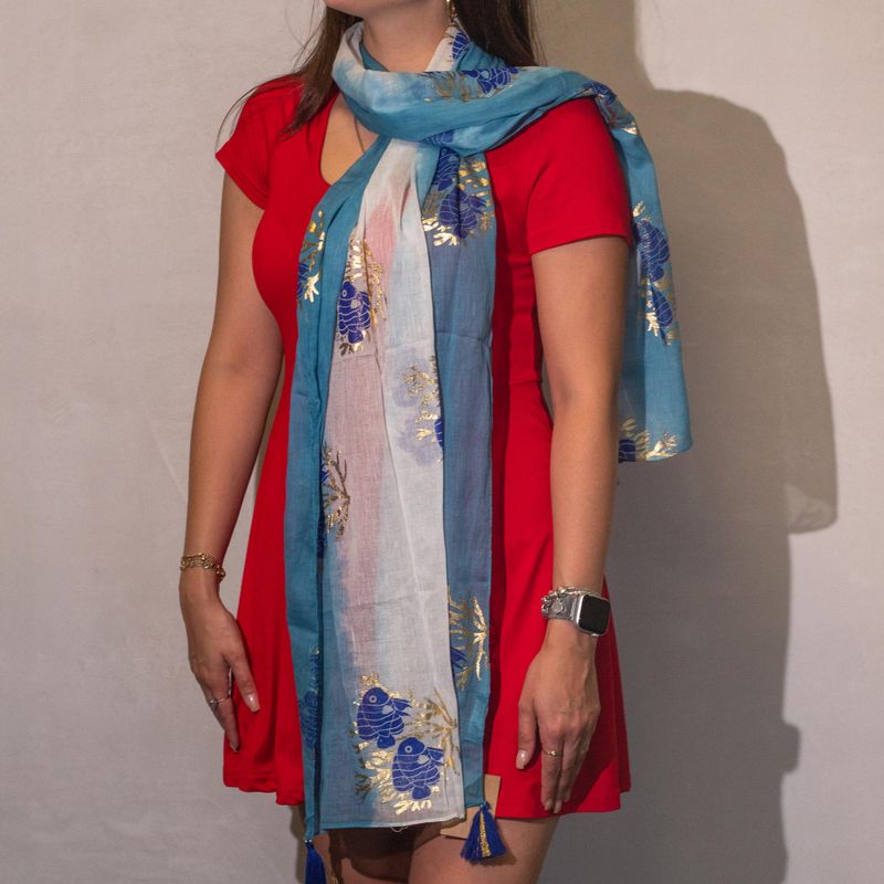 Nomad Sari – Foulard d’été 180x50 cm – Poisson – Bleu Marine