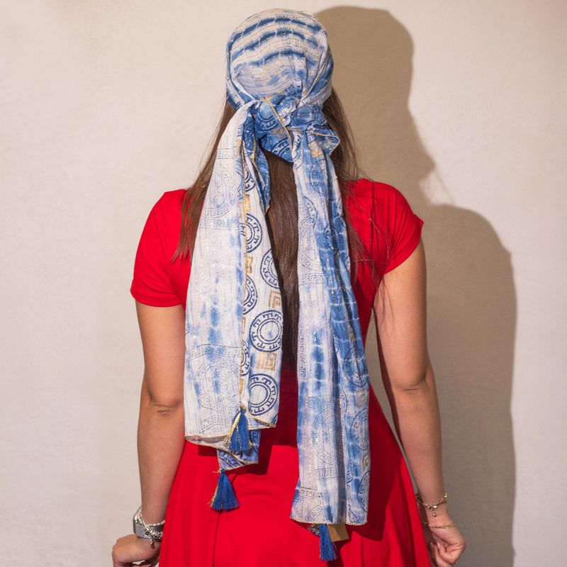 Nomad Sari – Foulard d’été 180x50 cm – Marbella  – Bleu Bord doré