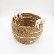 Set de 3 Paniers Grands Modèles en Coton & Jonc de Mer – Rayures Naturelles