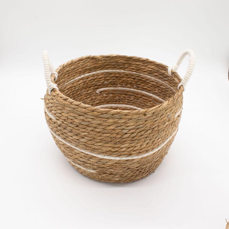 Set de 3 Paniers Grands Modèles en Coton & Jonc de Mer – Rayures Naturelles
