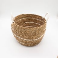 Set de 3 Paniers Grands Modèles en Coton & Jonc de Mer – Rayures Naturelles