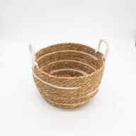 Set de 3 Paniers Grands Modèles en Coton & Jonc de Mer – Rayures Naturelles