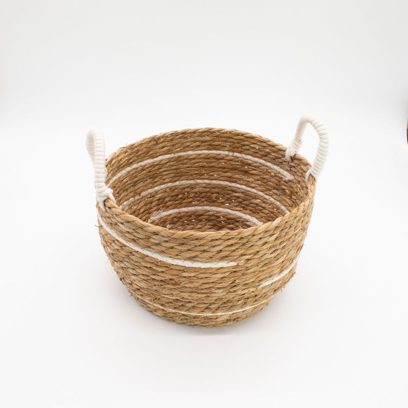 Set de 3 Paniers Grands Modèles en Coton & Jonc de Mer – Rayures Naturelles