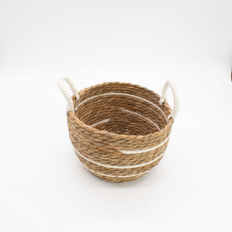 Set de 3 Paniers Grands Modèles en Coton & Jonc de Mer – Rayures Naturelles