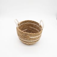 Set de 3 Paniers Grands Modèles en Coton & Jonc de Mer – Rayures Naturelles