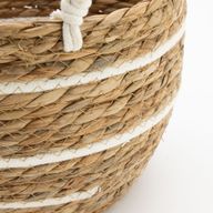 Set de 3 Paniers Grands Modèles en Coton & Jonc de Mer – Rayures Naturelles