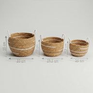 Set de 3 Paniers Grands Modèles en Coton & Jonc de Mer – Rayures Naturelles