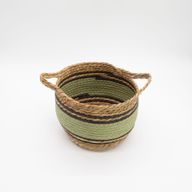 Panier Grand Modèle en Coton & Jonc de Mer – Naturel Noir & Vert – Set de 3