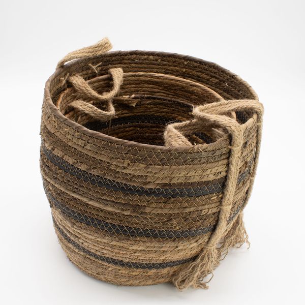 Panier Grand Modèle en Feuille de Bananier & Jonc de Mer – Tons Naturels Bruns – Set de 3