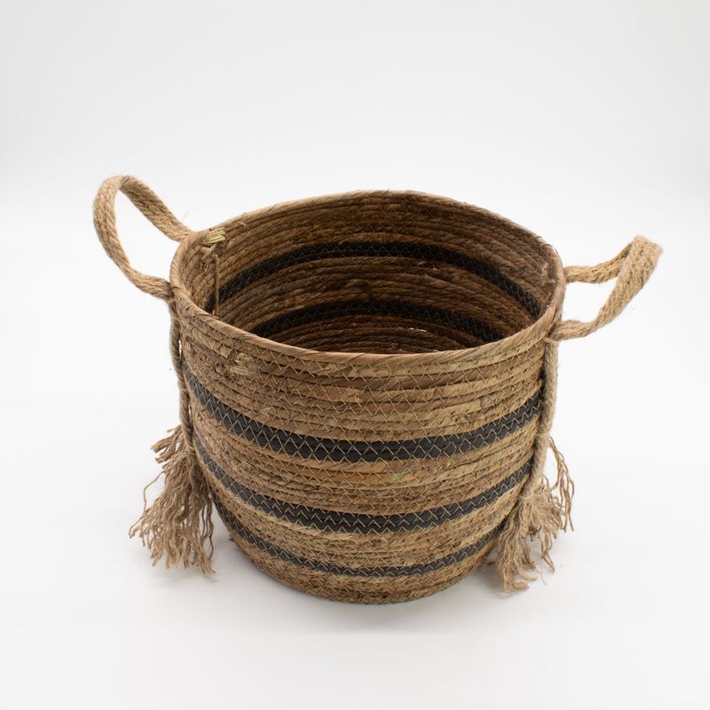 Panier Grand Modèle en Feuille de Bananier & Jonc de Mer – Tons Naturels Bruns – Set de 3