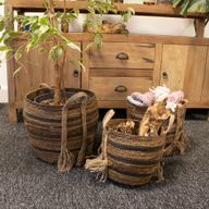 Panier Grand Modèle en Feuille de Bananier & Jonc de Mer – Tons Naturels Bruns – Set de 3