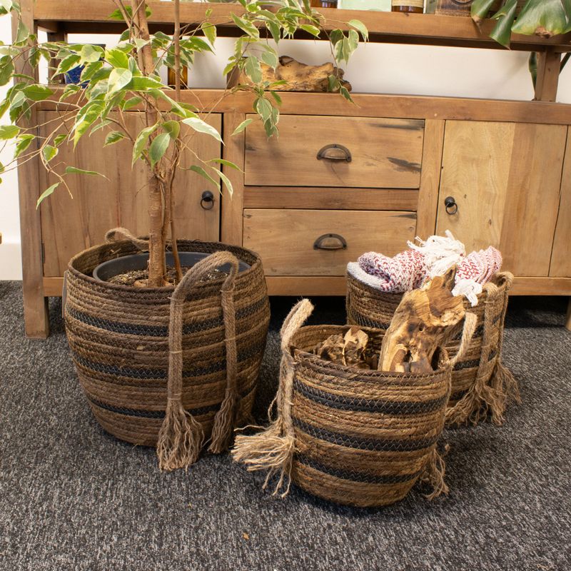 Panier Grand Modèle en Feuille de Bananier & Jonc de Mer – Tons Naturels Bruns – Set de 3