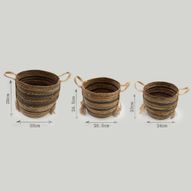 Panier Grand Modèle en Feuille de Bananier & Jonc de Mer – Tons Naturels Bruns – Set de 3