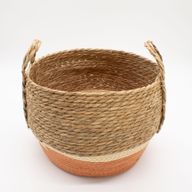 Panier Grand Modèle en Paille & Jonc de Mer – Naturel & Orange – Set de 3