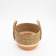 Panier Grand Modèle en Paille & Jonc de Mer – Naturel & Orange – Set de 3