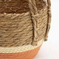 Panier Grand Modèle en Paille & Jonc de Mer – Naturel & Orange – Set de 3