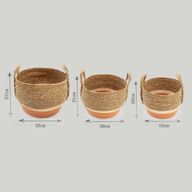 Panier Grand Modèle en Paille & Jonc de Mer – Naturel & Orange – Set de 3