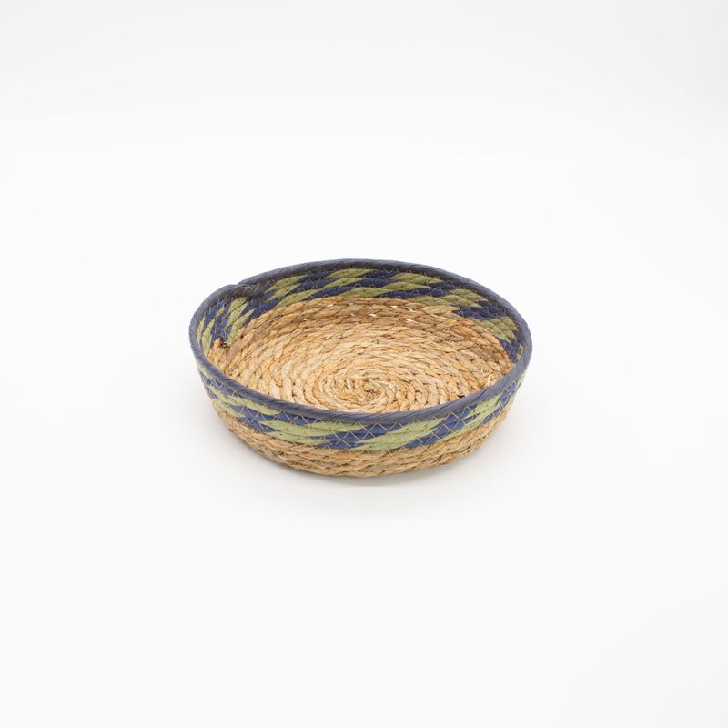 Paniers Plateau en Paille & Jonc de Mer – Naturel Vert & Bleu – Set de 3