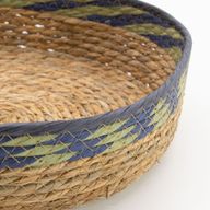 Paniers Plateau en Paille & Jonc de Mer – Naturel Vert & Bleu – Set de 3