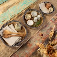 Paniers Plateau en Paille & Jonc de Mer – Naturel Vert & Bleu – Set de 3